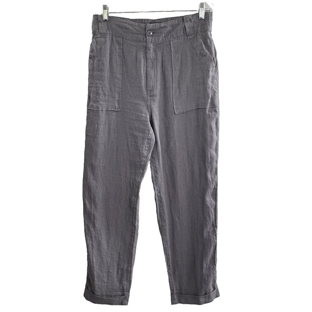 TAHARI Women Wide Leg Linen Elastic Waist Pockets Pants Sz‎ L Gray Casual 39-4
